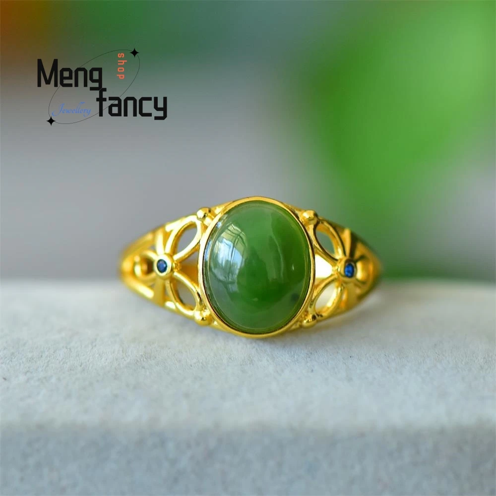 

Natural Hotan Jasper Openwork Butterfly Ring Elegant Court Style Exquisite High-grade Women Fashion Luxury Jewelry Holiday Gifts