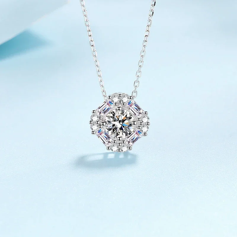 Luxury Square 1.62CT Moissanite Diamond Pendant Collarbone Chain Platinum Pt950 Necklace for Women Fine Jewelry Birthday Gift