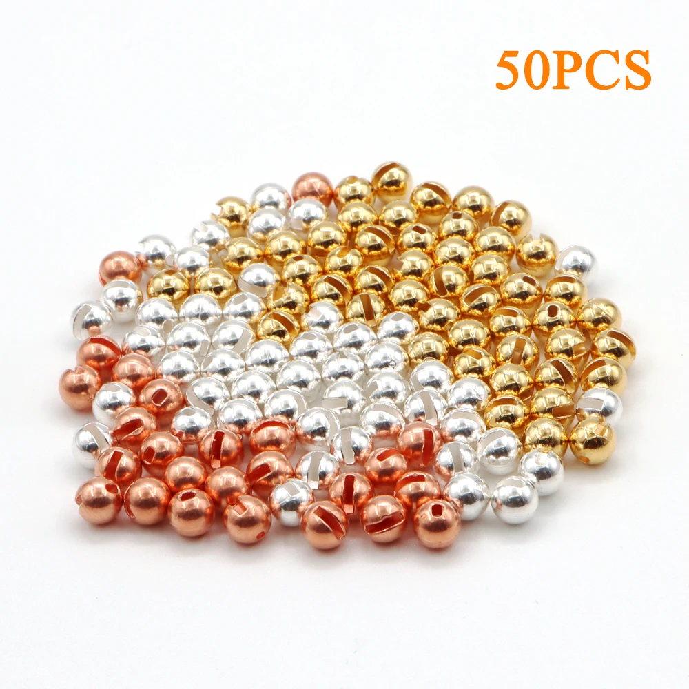 50PCS 1.5-5.5mm Fly Fishing Tungsten Slotted Beads for Trout Perch Panfish DIY Fly Tying Material Fishing Hook Tackle