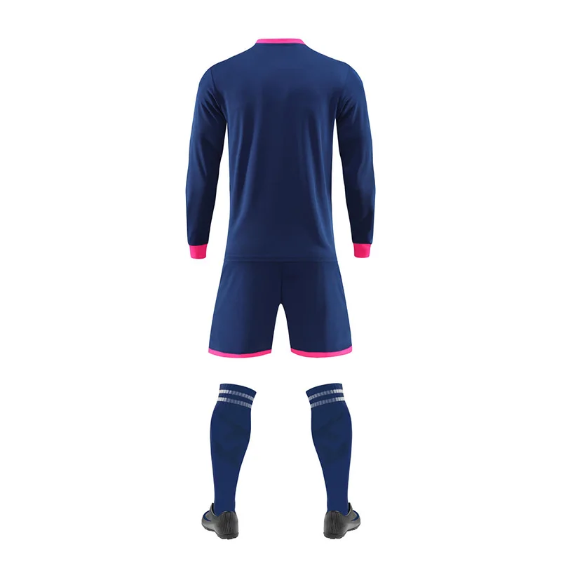 Football Match Long Sleeve Goalkeeper Soccer Jersey and Short Mesh Quick Dry-Fit Custom Printing #1 Club and Sponsor Logo Kits