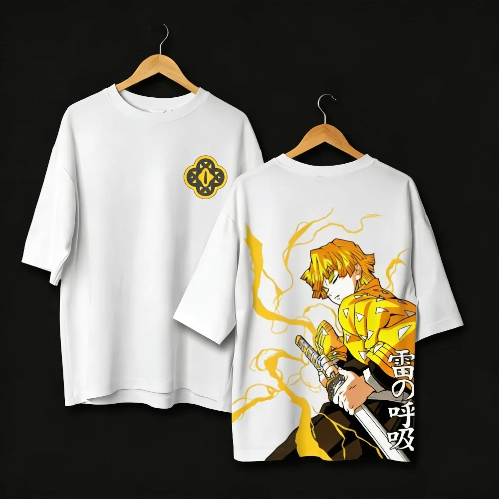 Plus Size Demon Slayer Anime Printed Men, Women T-shirt Casual Parent Child Tops Fashion Street Wear Y2K Harajuku Style Summer view 2