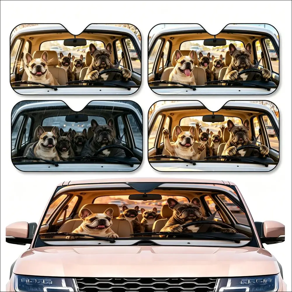 

French Bulldog Driving Sun Visor Car Windshield Sunshade | Reusable Aluminum Foil UV Heat Insulation Sun Visor Cover