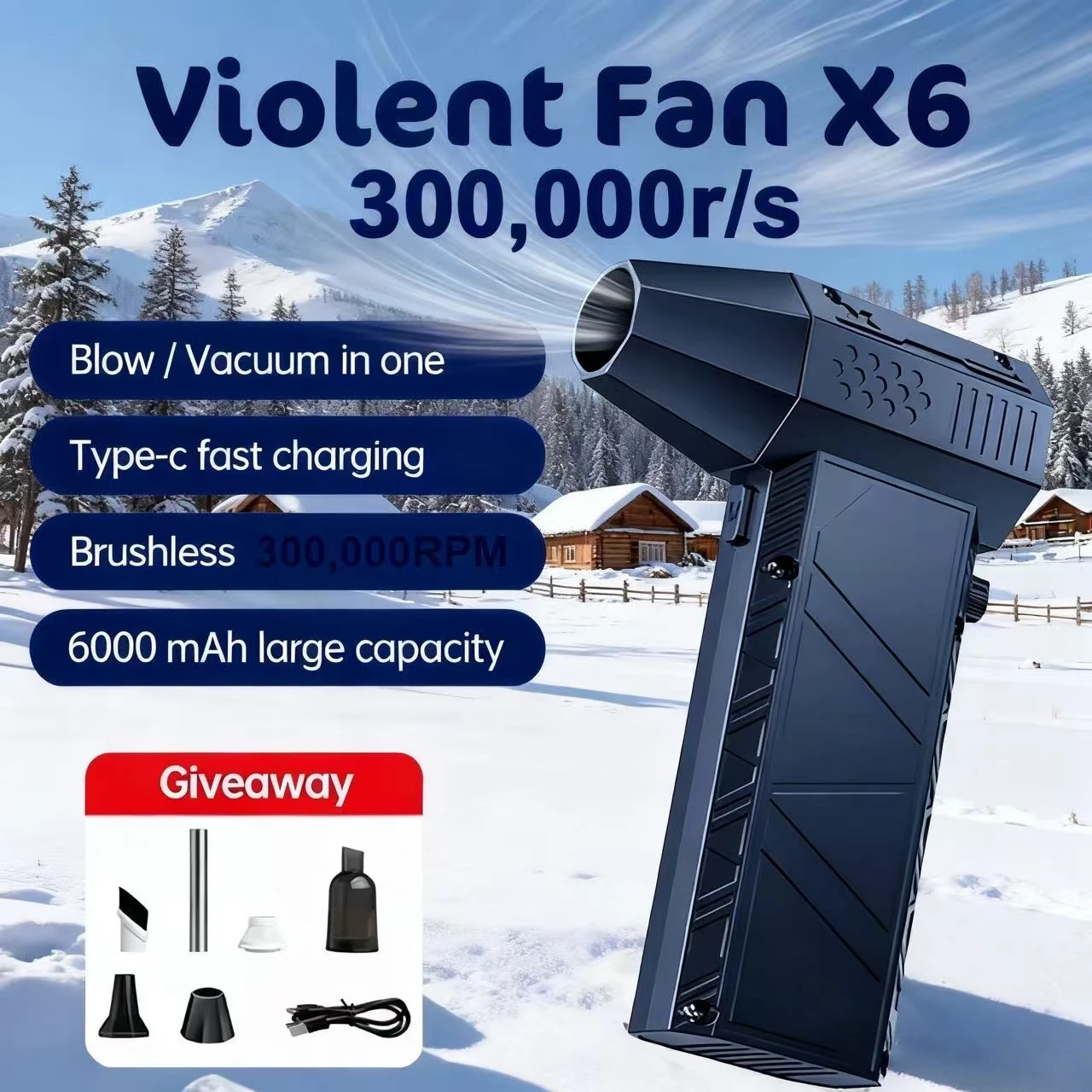 

300,000RPM X6 Air Blower Powerful dust Vacuum Cleaner Fast Charging Strong Wind Brushless Violent Fan for car/computer cleaning