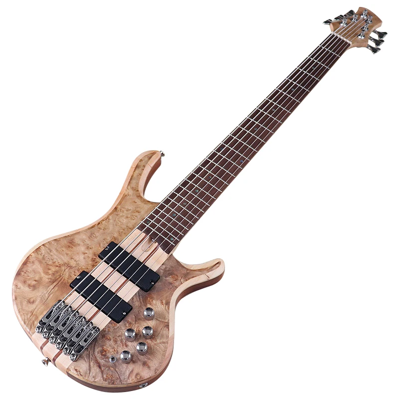 Aktive E-Bass-Gitarre Tree Burl Top Neck Through 43 Zoll 6 String 7 String Matte Hochwertiger Bass