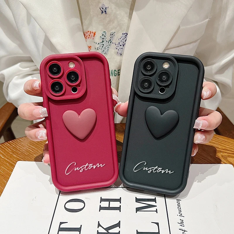 Personalized Custom Name Cute Love Heart Case For iPhone 16 15 14 13 12 11 Pro Max X XS 7 8 Plus Luxury Silicone Candy DIY Cover