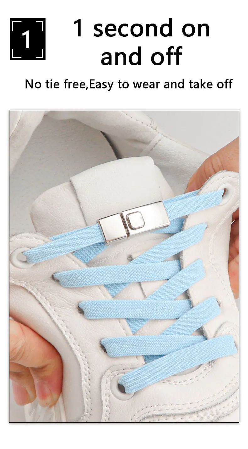 Neue Schnürsenkel ohne Binden, Schnürsenkel mit Druckverschluss, elastische Schnürsenkel, Sneaker-Schnürsenkel für Kinder und Erwachsene, breite flache Schnürsenkel für Schuhe – Detail 3