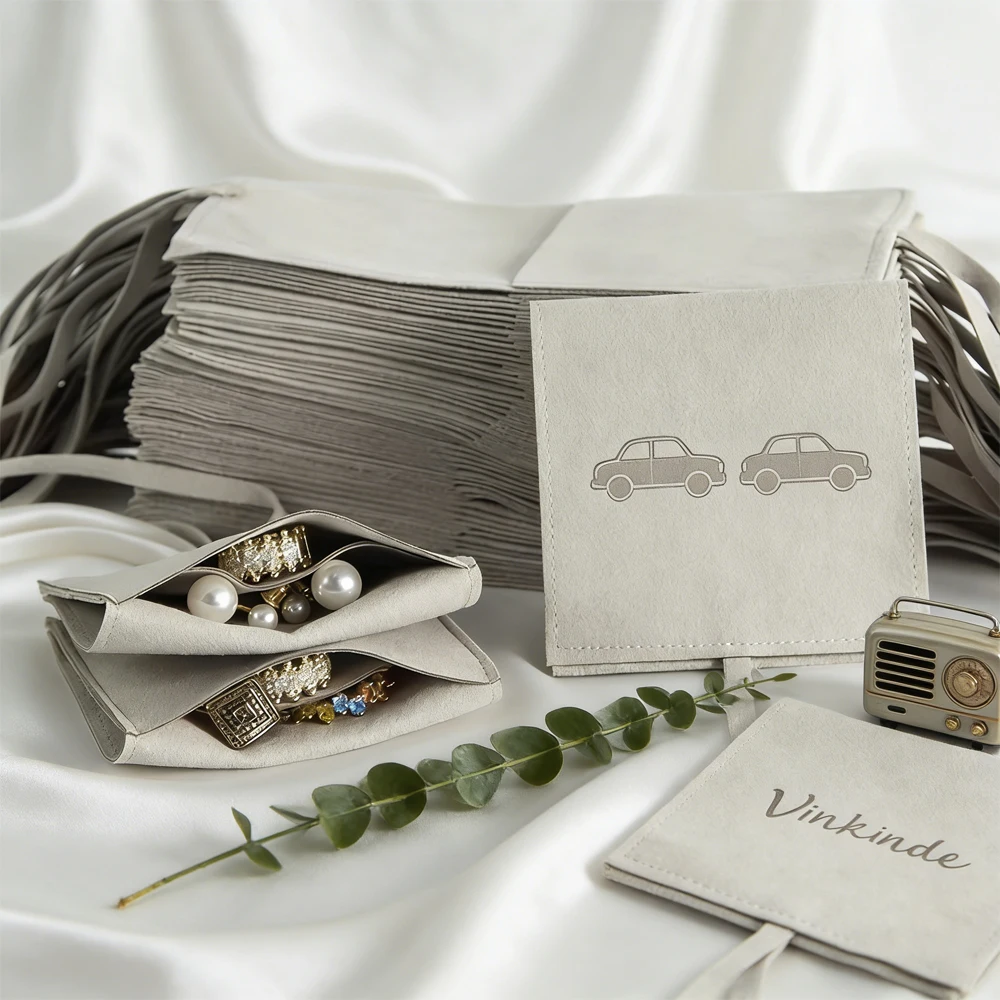 Grey Microfiber Velvet Jewelry Gift Bag 50/100pcs Custom Logo Wedding Favor Candy Organizer Ring Earrings Brooch Oil Pouches