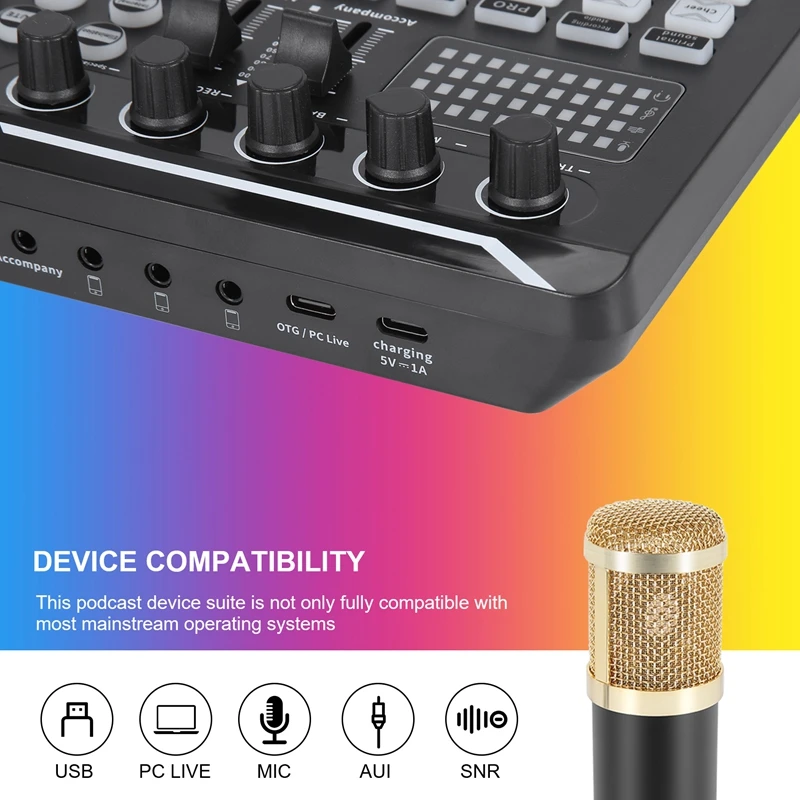 F998 Sound Card Kit,BM-800 Microphone Kit,With Live Sound Card,Audio Mixer Condenser PC Gaming Mic,For Streaming/Games