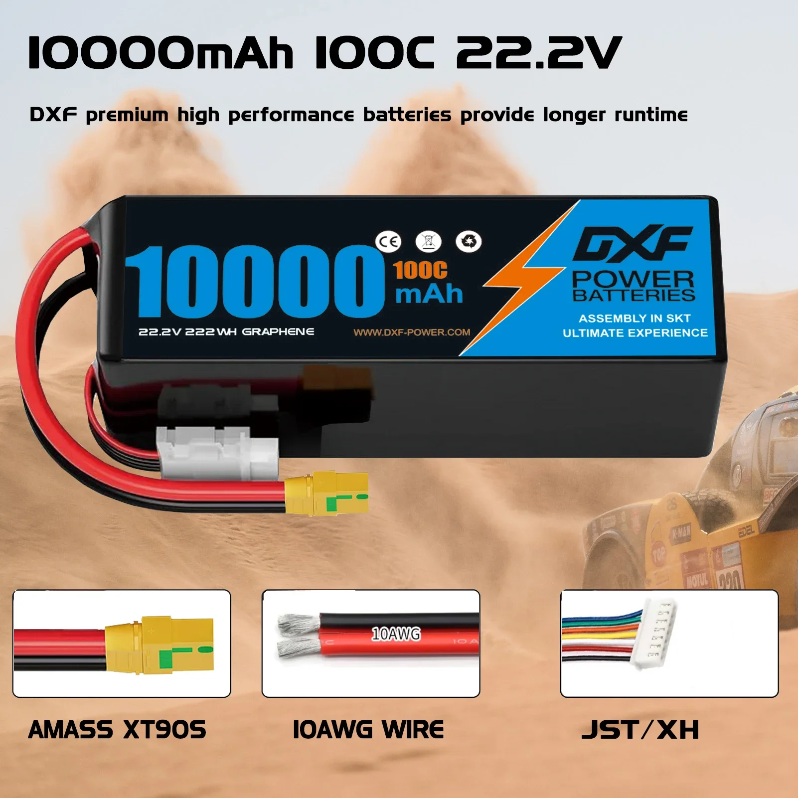 Batteria Lipo DXF 6S 22.2V 22.8V 100C 10000mAh Batteria Lipo con spina XT90 Batteria con custodia rigida per elicottero RC Drone UAV FPV Barca