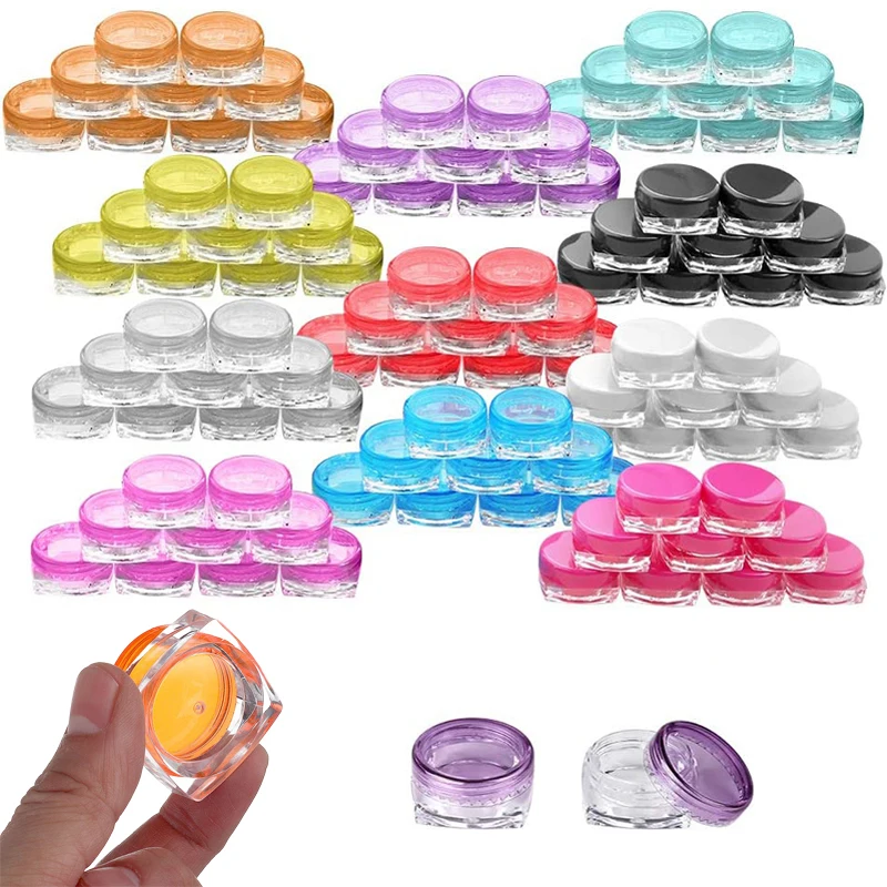 10Pcs 3g 5g Square Shape Cosmetic Jars Plastic Sample Pots Travel Containers For Eye Shadow Lip Balm Nails Powder Jewelry Creams