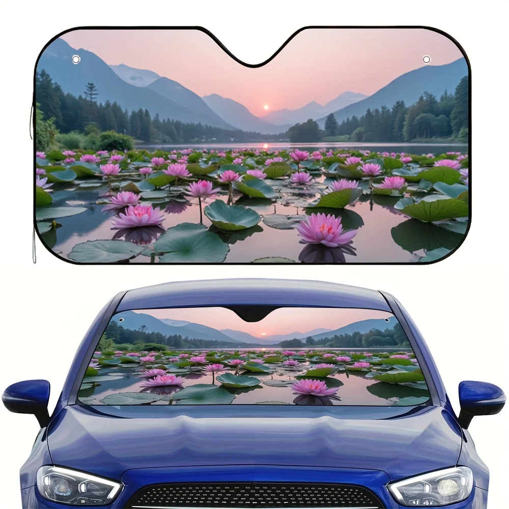 

1 шт. для автомобиля Солнцезащитный козырек Lotus Lake Serenity — подходит для всех транспортных средств, розовый для цветов лотоса и дизайна сцены горного озера, солнечные блики