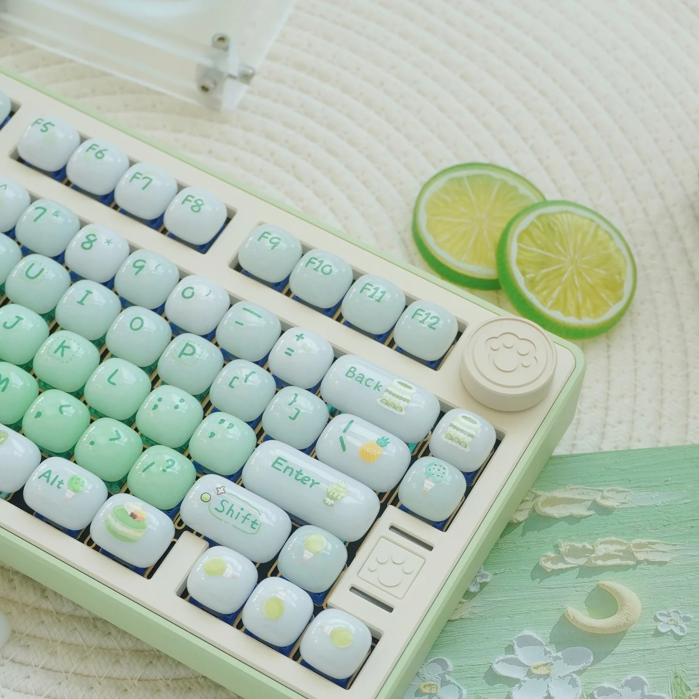 URE Dessert House Jelly Glossy PC Keycaps Gradient Green MOG Profile Cute Jade Ceramic Texture Keycaps For Mechanical Keyboard