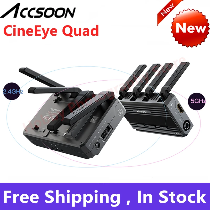 

ACCSOON CineView QUAD Wireless Video Transmission 2.4G 5G SDI HDMI Dual Band Near-Zero Latency Transmitter Receiver System 500ft