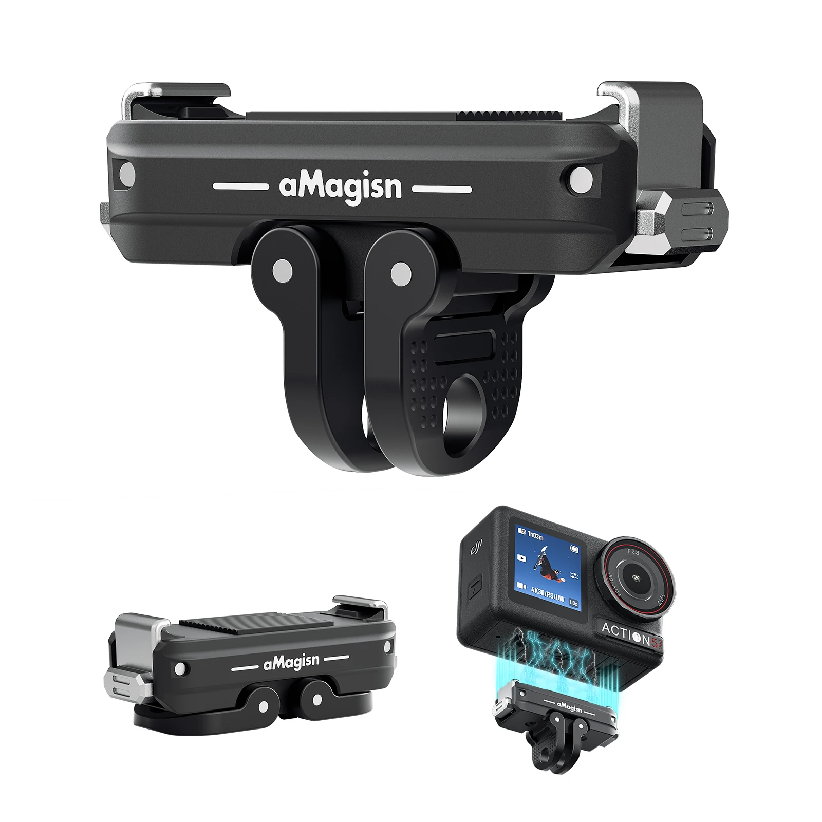 محول مغناطيسي بمخلبين لـ DJI Action 5 Pro/4/3 حامل معدني سريع التحرير ملحقات الكاميرا الرياضية