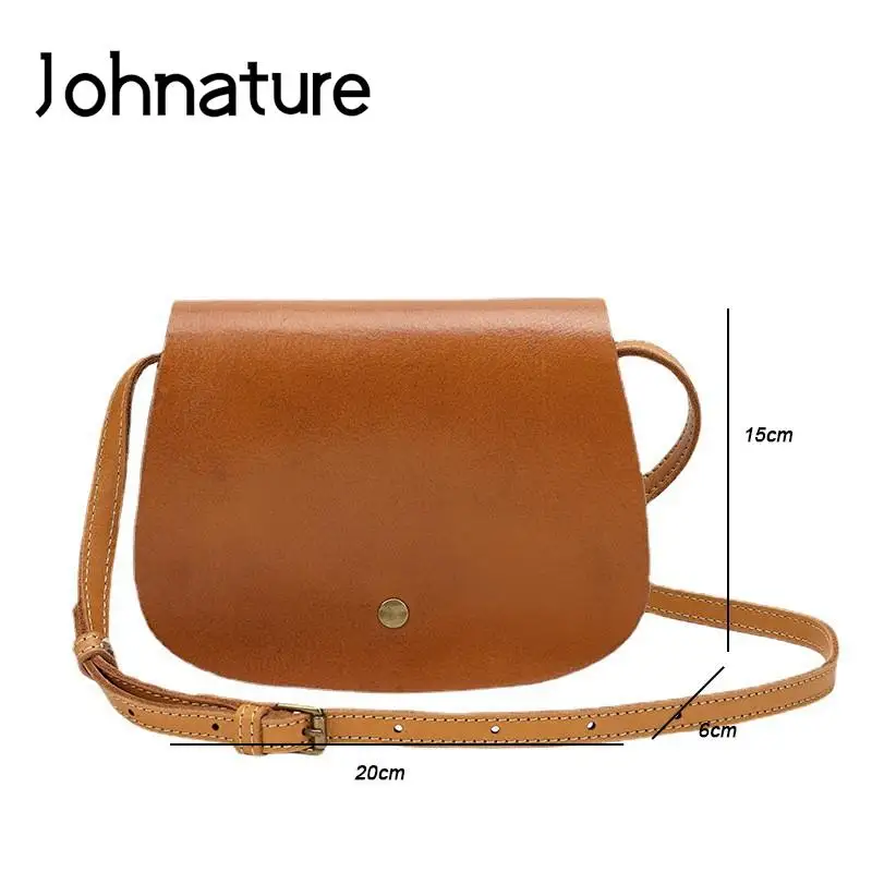 Johnature Simple Genuine Leather Crossbody Bags 2024 New Versatile Women Saddle Bag Vintage Natural Real Cowhide Shoulder Bags