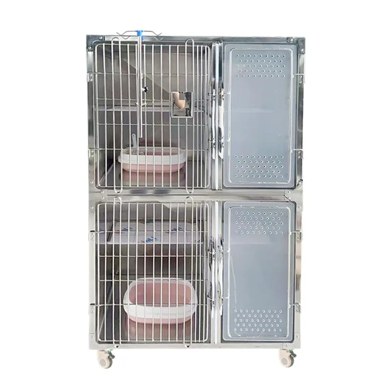 304 Stainless Steel Temperature Humidity Display Veterinary Cage for Hospital Use