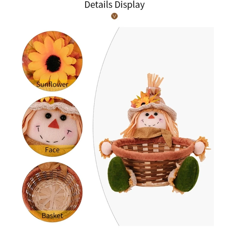 Decorative Scarecrow Candy Basket Fabric and Wickers Festives Candy Container Storage Organizers for Thanksgiving Treats