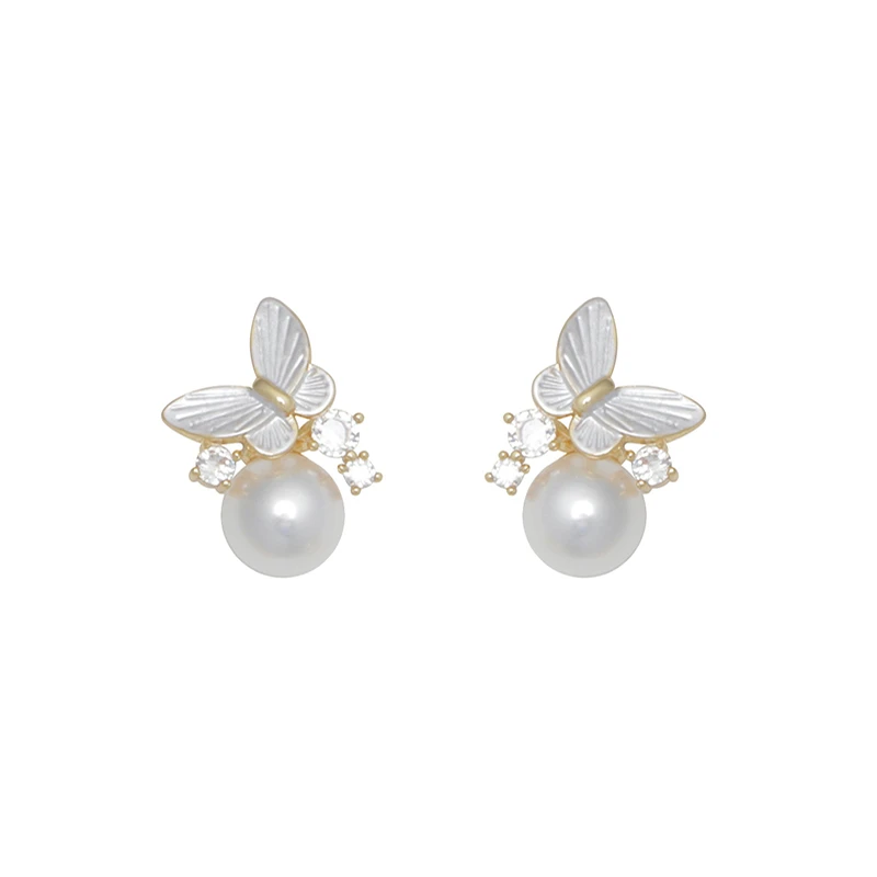 

S925 Silver Needle Gentle Butterfly Pearl Stud Earrings Small Exquisite Earrings Temperament French Elegant Niche