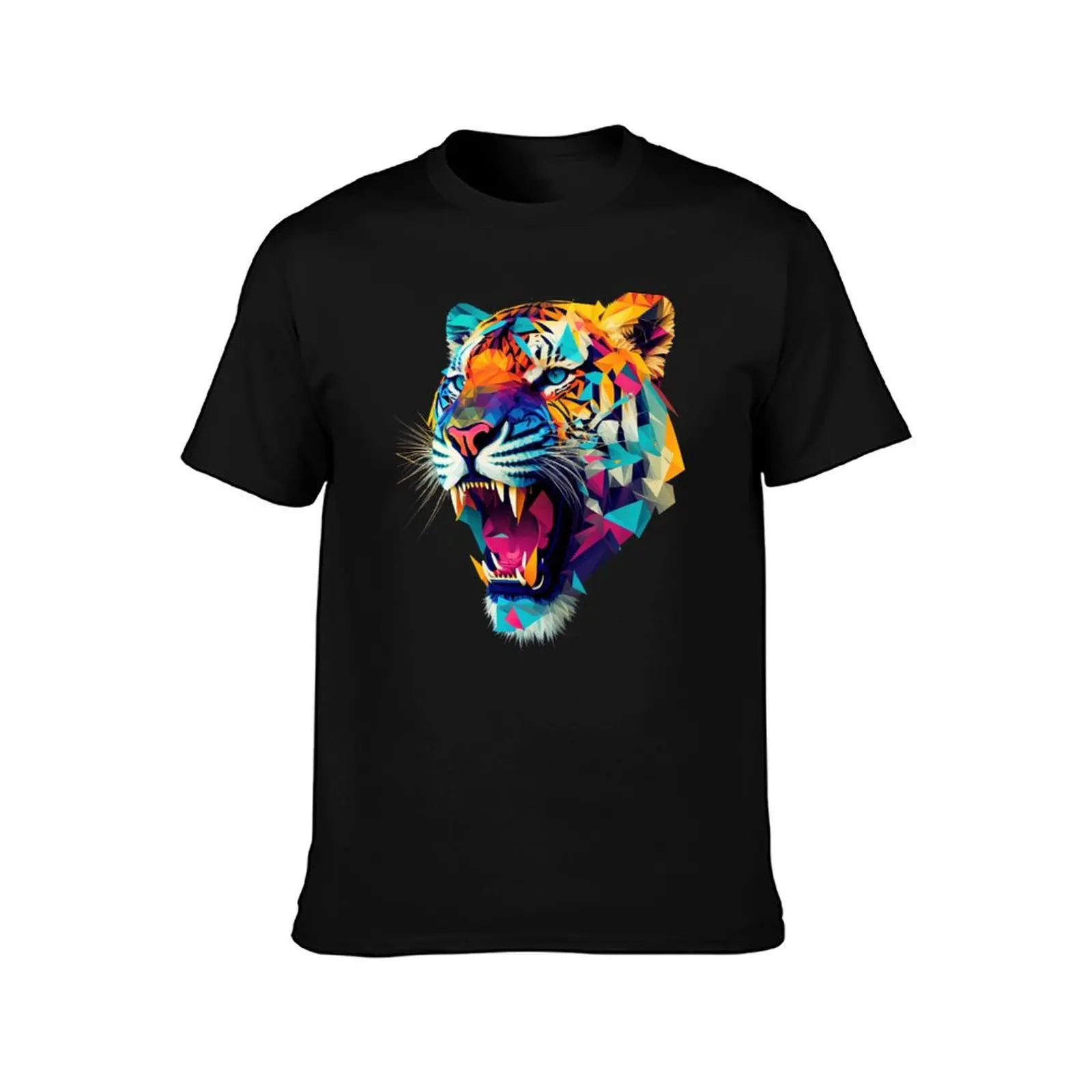 Roaring Polygon Tiger colorful Animal Art T-Shirt t shirts for man cotton funny T-Shirt