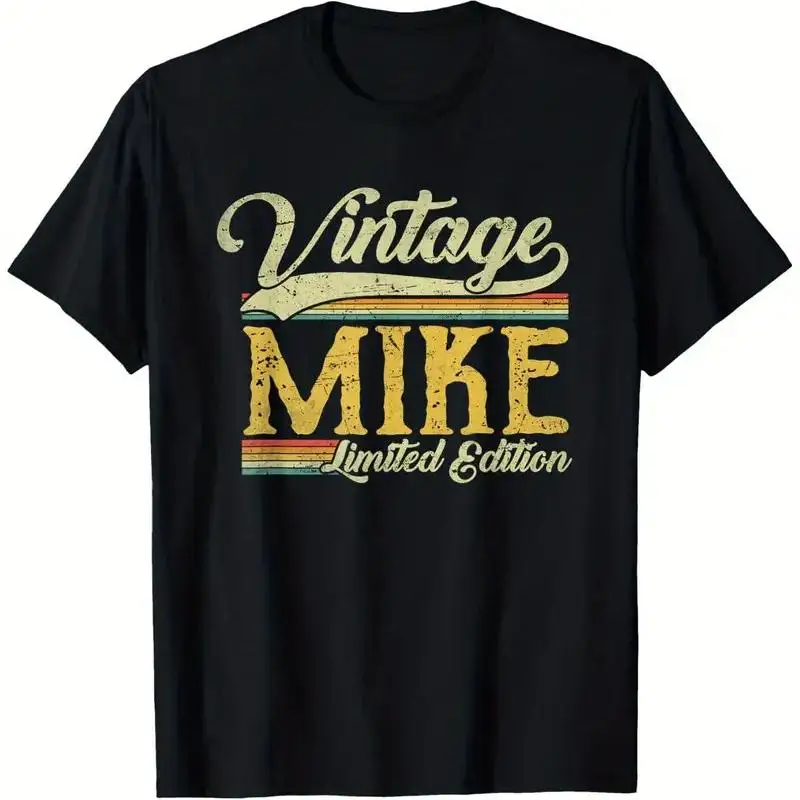 Vintage Mike Limited Edition  T shirt Men's Casual Black Cotton with Colorf