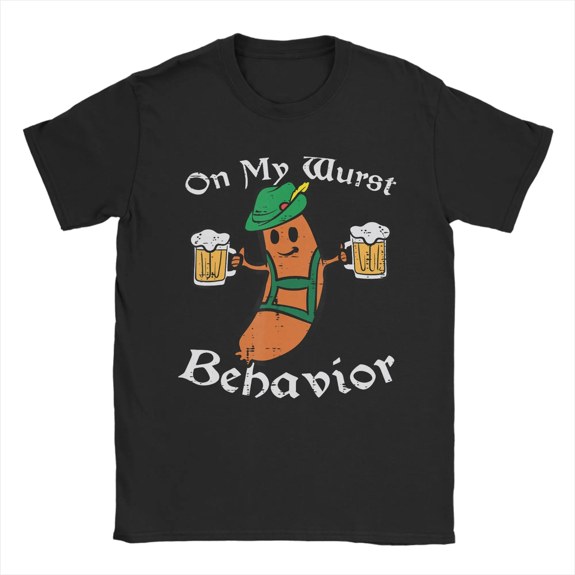 Novelty Oktoberfest On My Wurst Behavior German T-Shirts for Men Crewneck Cotton T Shirt  Short Sleeve Tee Shirt Plus Size Tops