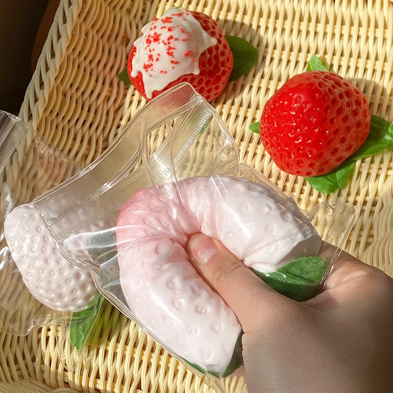 1Pc Fascinating Strawberry-Themed Squeeze Toy, Silicone TPR Fidget Sensory Game, Vent Stress Relief Comedy Toy