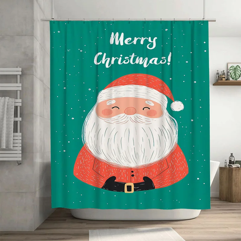 

TuniuFestive Reindeer Christmas Shower Curtain Cute Holiday Forest Animals Bathroom Decor Set