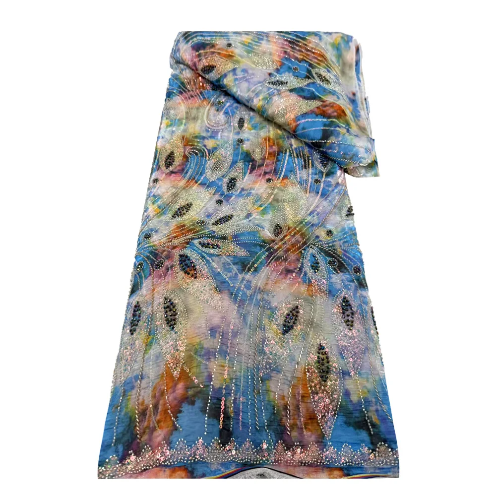 الفرنسية الأزهار الترتر شبكة نسيج الدانتيل 2025 الأفريقي تول الدانتيل المطرزة النسيج النيجيري مطرز فستان حفلات الزفاف مخيط #3