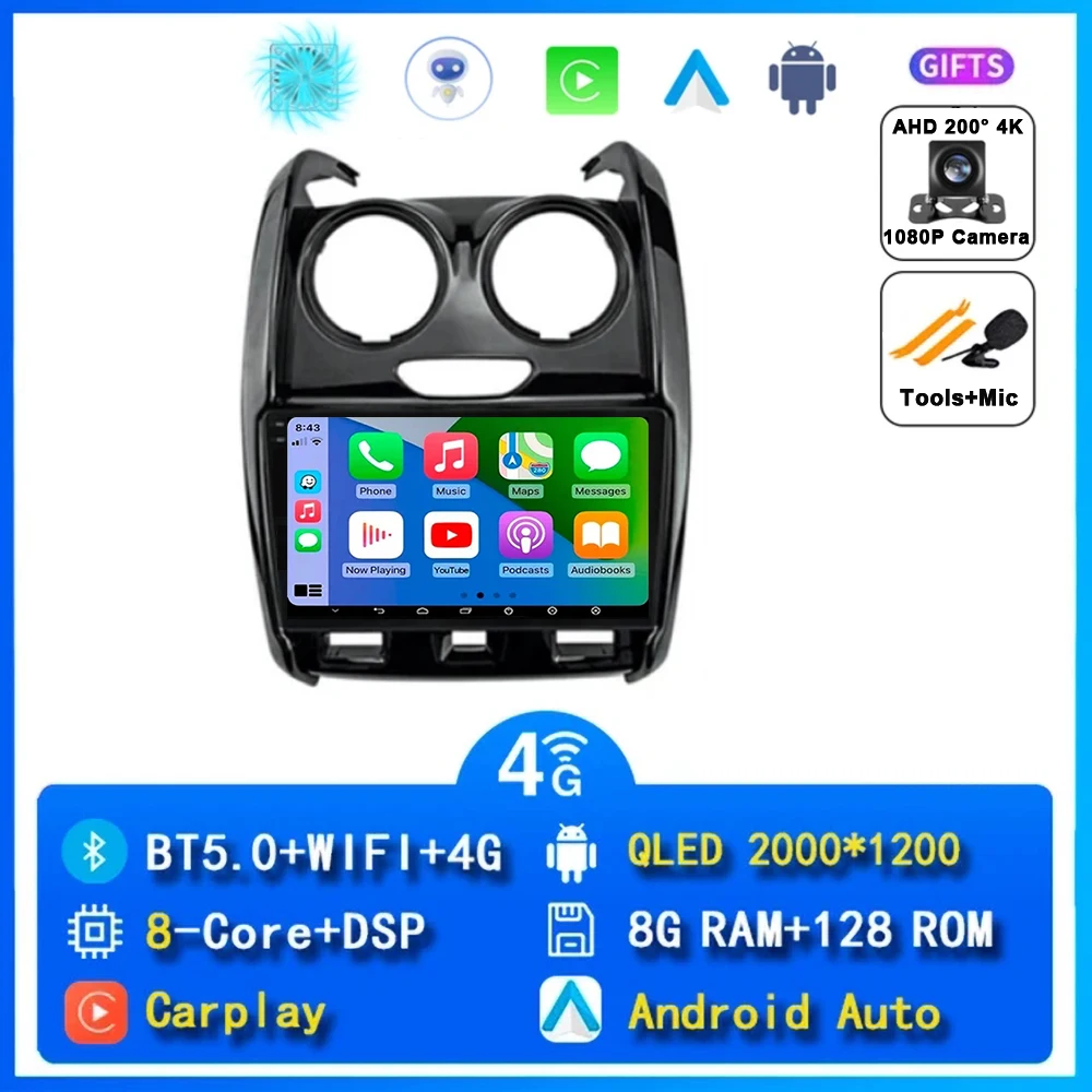 Android 15 Carplay Autoradio Voor Renault Duster 2014 2015 2016 2017-2020 Navigatie GPS Multimedia Speler Stereo WiFi + 4G DSP BT