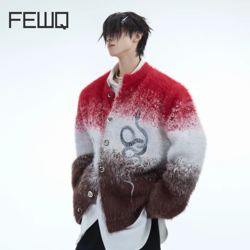 FEWQ Niche Mink Contrasting Color Men Sweater Loose Single Breast Round Neck Long Sleeve Cardigan Male Tops Streetwear 24E5468