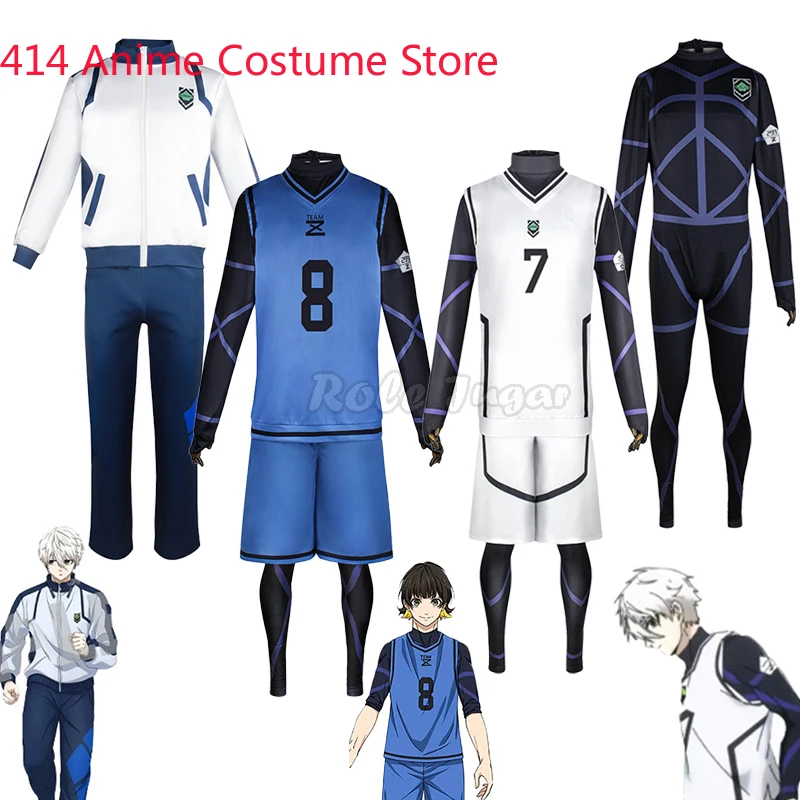 Anime Blue Lock Cosplay Nagi Seishiro Costume White Black Jersey Football Club Yoichi Isagi Jumpsuit Bodysuit Halloween Clothes