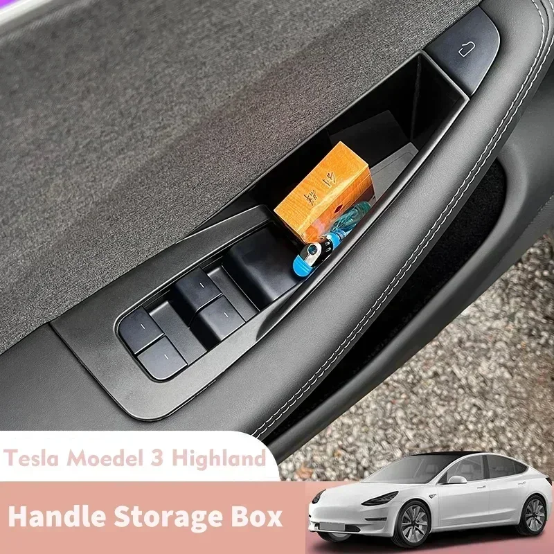

Cars Accessories For Tesla Model 3 Highland Door Handle Storage Box Holder Side Armrest Organizer Container Tray Car Accessories