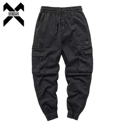 2023 Autumn Cargo Pants Men Military Multi Pockets Khaki Black Casual Pants Hip Hop Streetwear Cotton Trousers Elastic Waist