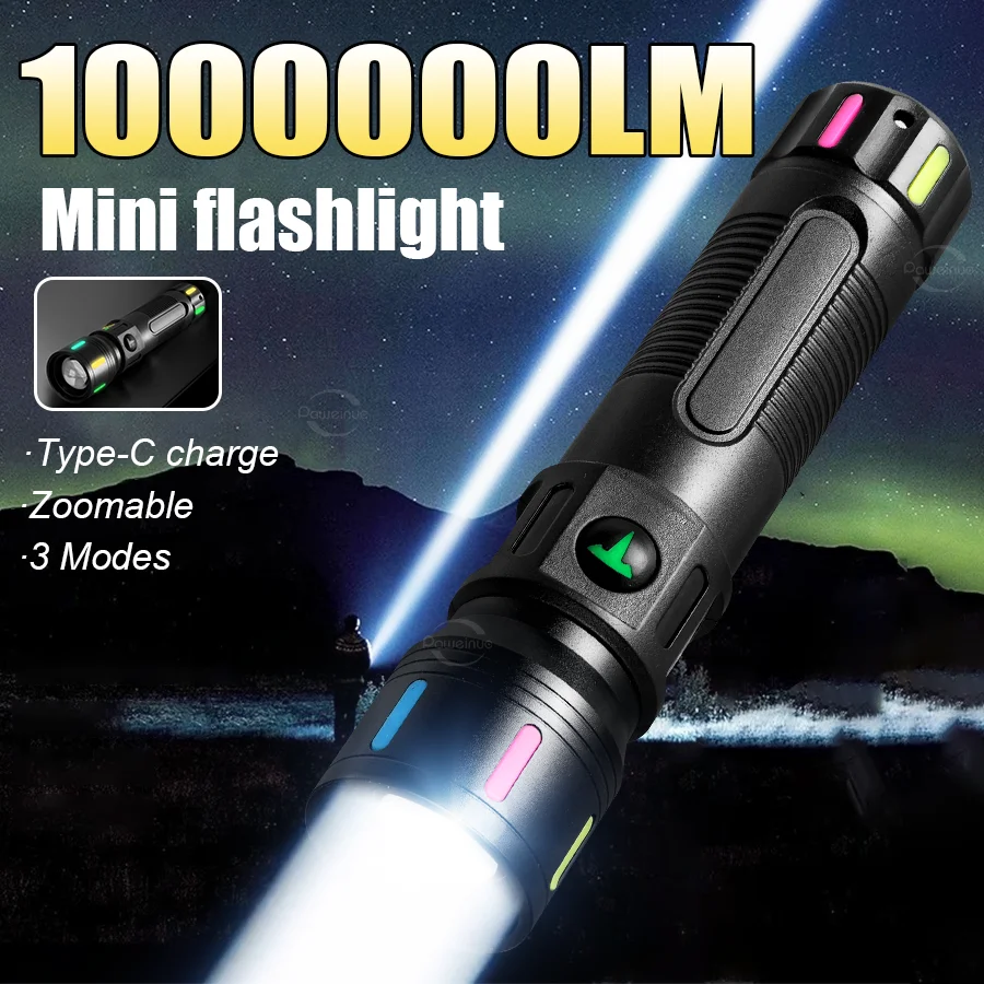 100000LM High Power Flashlight Built-in Battery Torch Rechargeable LED Spotlights Flashlights Fluorescent Strip Camping Lantren