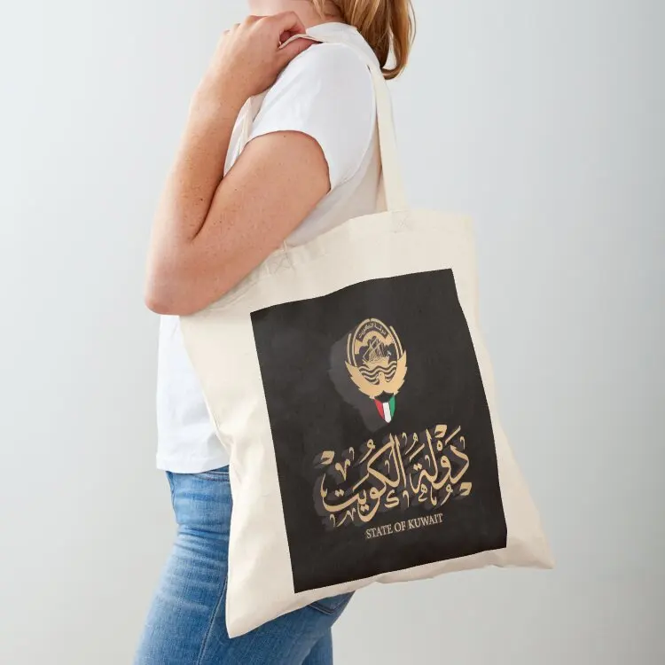 

KUWAIT FLAG ON KUWAIT EMBLEM IN GOLDEN STYLISH DESIGN   Tote Bag shopper bags handbag hand bag custom canvas bag