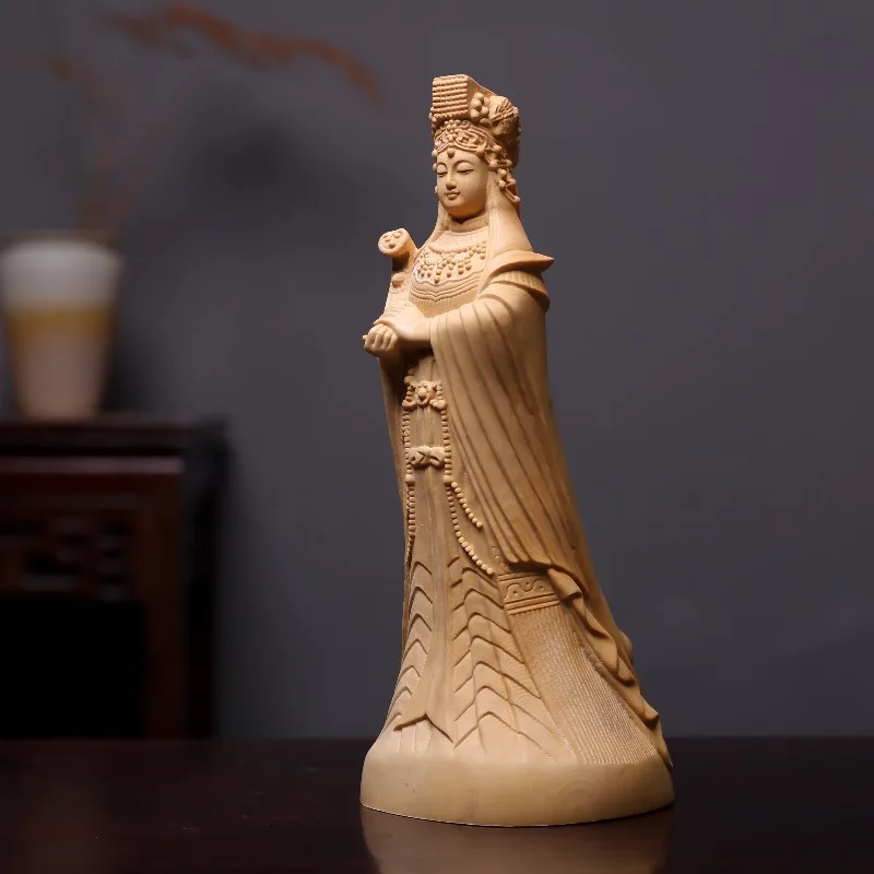 Hand-Carved Hinoki Wood Mazu Statue - 7.9/11.8