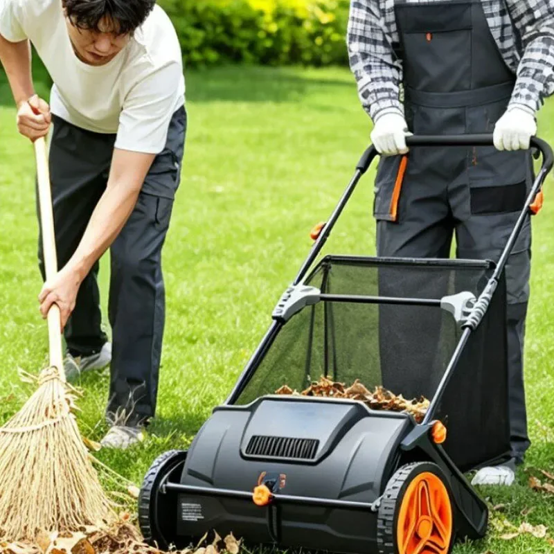 Garden Hand Push Lawn Sweeper Dethatcher Machine for Removing Thatch, Leaves and Dead Grass