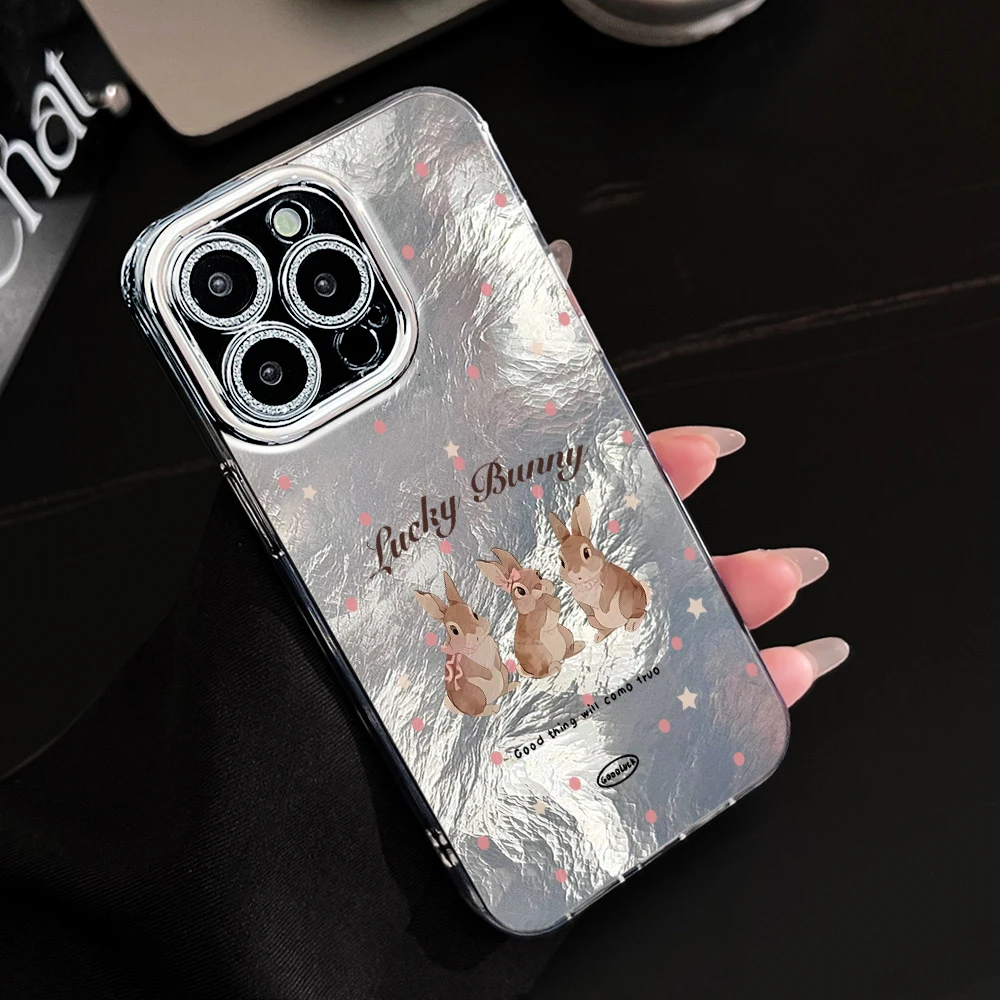 Große Hasen-Handyhülle für iPhone 17 16 14 15 13 12 Pro Max 16 15 14 Plus 17Air, galvanisierte Linse, stoßfest, weiche Hülle – Detail 1