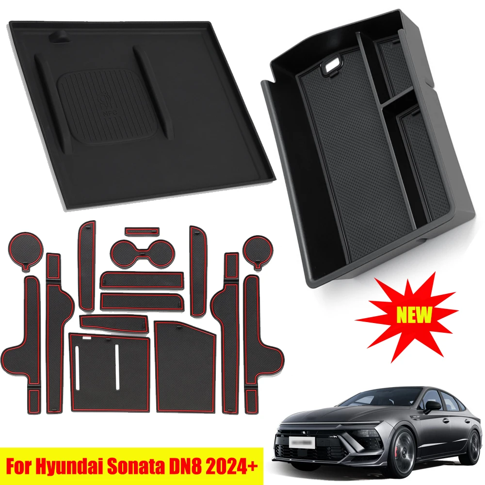New Car Interior Organizer Storage Box Console Wireless Pad Slot Mat For Hyundai Sonata DN8 2024+