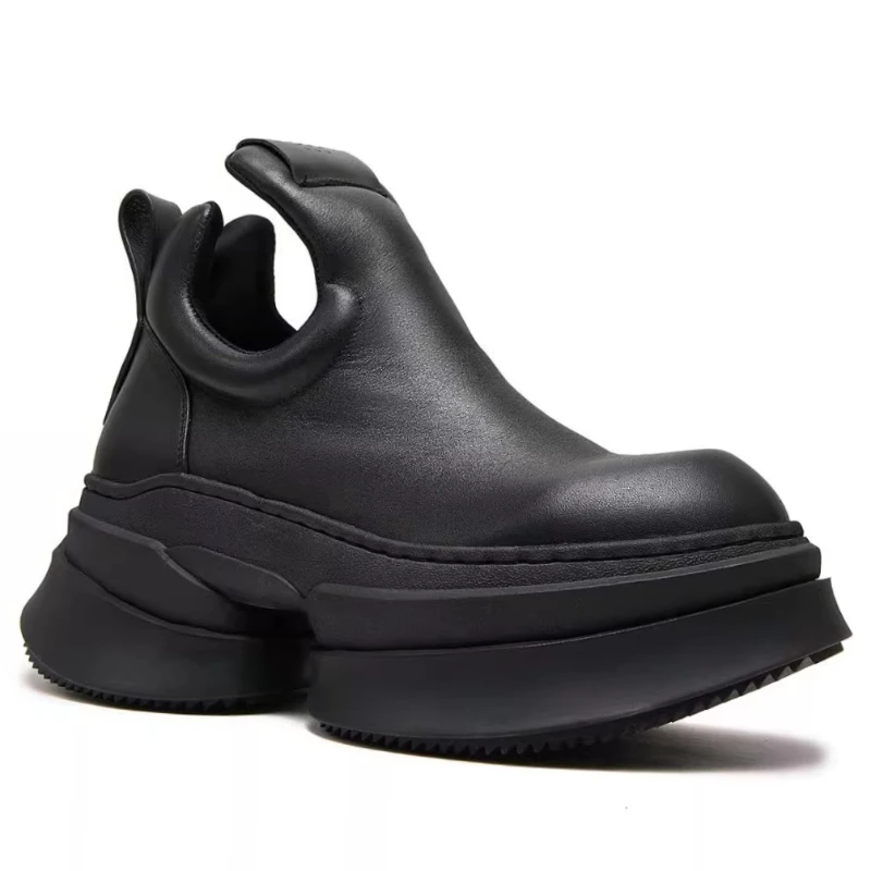 

European Long Tongue Leather Casual Shoes Men's Cowhide Breathable Comfortable Thick Soled Height Increasing Shoes Sports Shoes