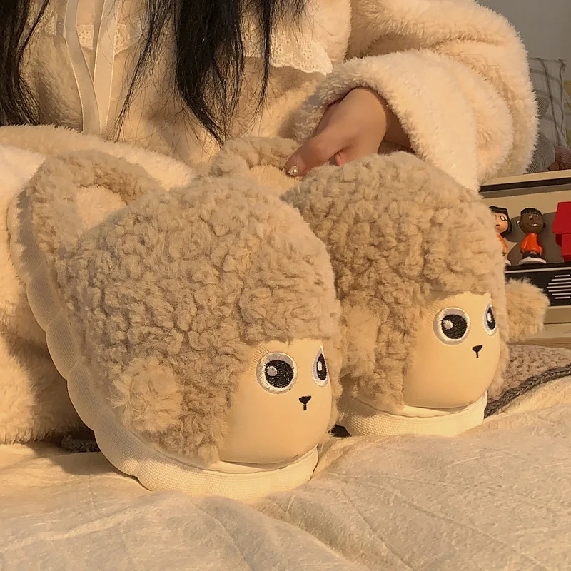 Cute Sheep Cartoon Cotton Slippers Cute Women EVA Thick Sole Home Slippers Winter Indoor Floor Anti Slip Slippers