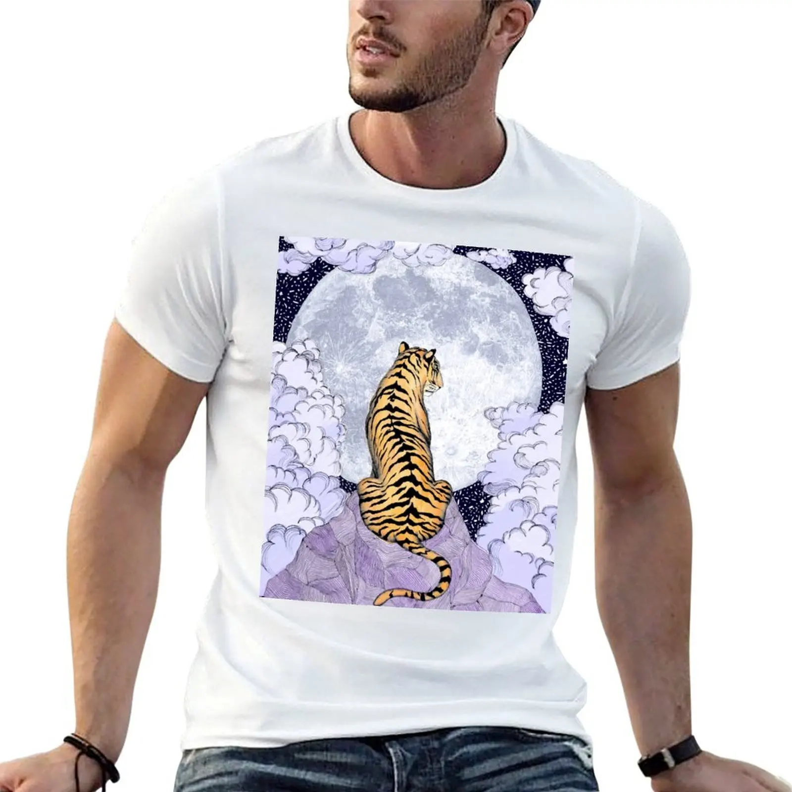 Tiger Moon Colour Version T-Shirt man t shirt cotton graphic t shirts for man t shirts for man cotton T-shirt