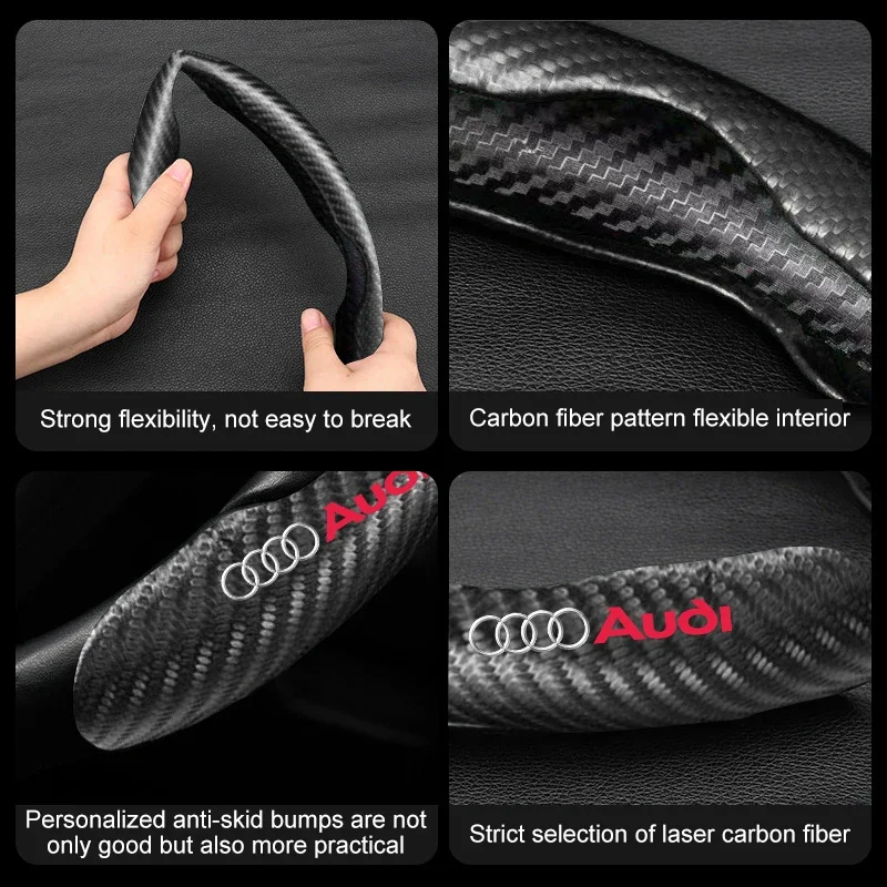 Non-Slip Carbon Fiber Car Steering Wheel Cover For Audi B6 B7 B8 B9 A3 8P 8V A4 A6 C6 C5 Q2 Q3 Q5 Q7 Q8 TT TTS RS3 RS4 Styling