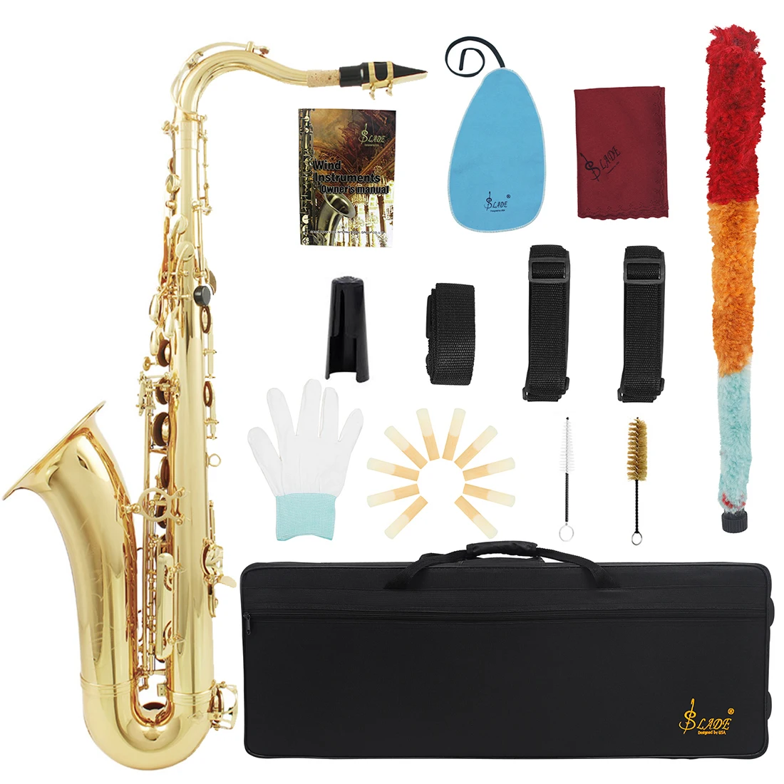 SLADE Tenor B-Flat Saxophone Brass Body Engraved White Shell Keys with Case Gloves Cleaning Cloth Tenor Sax Parts & Accessories