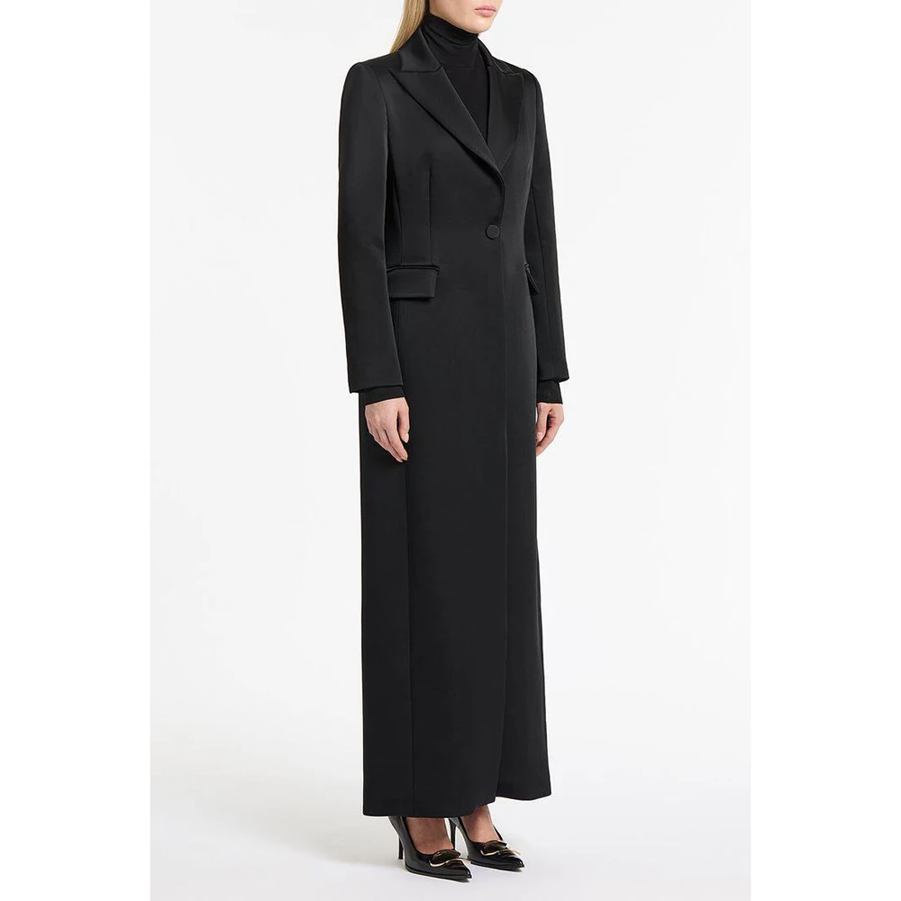 Black Women\'s Long Jacket Elegant Fashionable Single Breasted Female Daily Coat Formal Ankle Length Dress jaqueta feminina