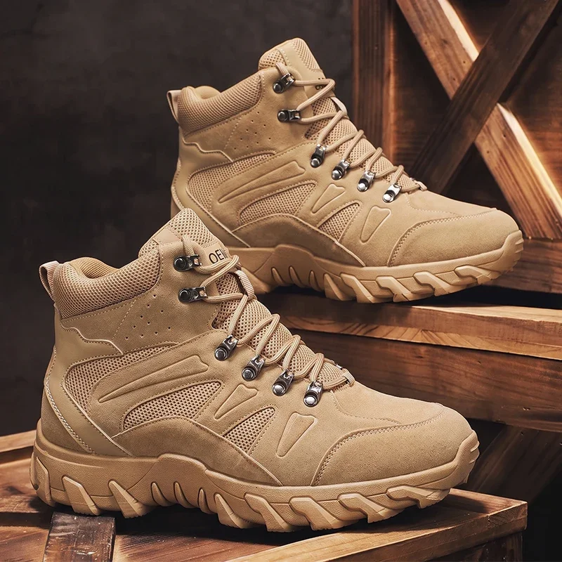 Mehrfarbige, hoch geschnittene taktische Herrenstiefel mit Schnürung, stoßdämpfend, rutschfest, ideal zum Campen, Wandern und für den täglichen Gebrauch. – Detail 5