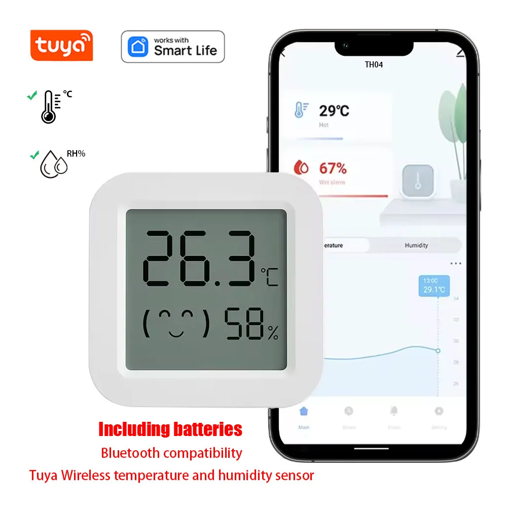 Sensor de temperatura y humedad Tuya, Mini pantalla LCD Compatible con aplicación Bluetooth, Control remoto, termómetro, higrómetro