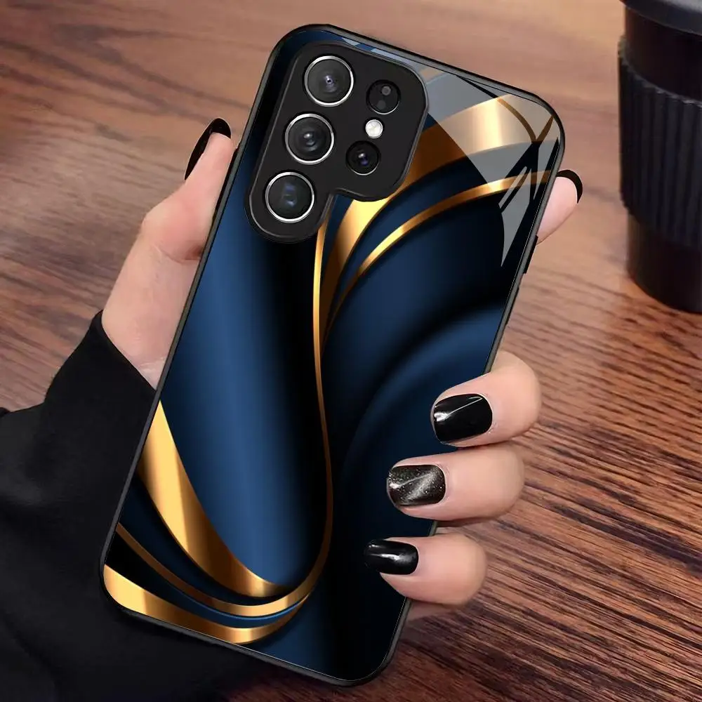 Blue abstract texture glass phone case suitable for Samsung Galaxy S26 S25 S24 S23 S22 S20 FE/Ultra/Plus anti drop back cover