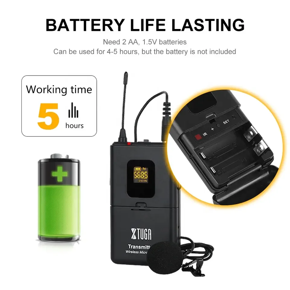 XTUGA CM4 Telecamera wireless da bavero/microfono wireless dslr per la registrazione di interviste Insegnamento della registrazione vocale