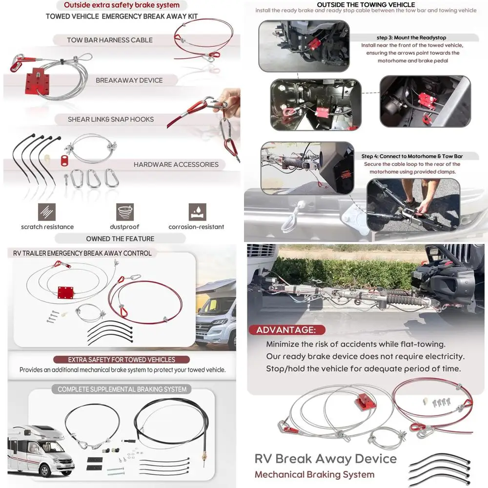 

Camoo RV Brake Systems for Flat Towing, Emergency Break Away Device and Ready Stop Device,w/Break Pedal Connected Cables Kit Wor